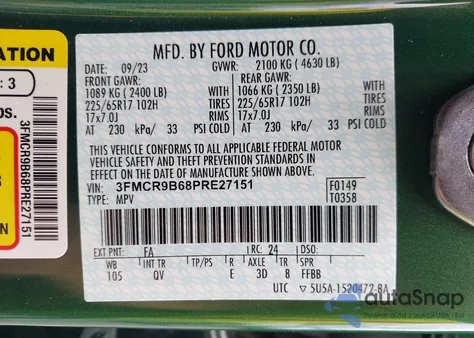 2023 Ford Bronco Sport Big Bend from USA, damaged, VIN 3FMCR9B68PRE27151